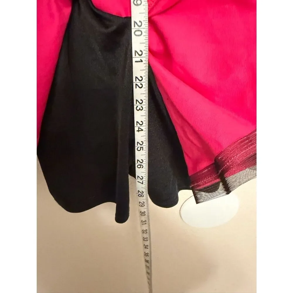 Kelle solo leotard peplum skirt plaid hot pink suspenders SA-Small adult